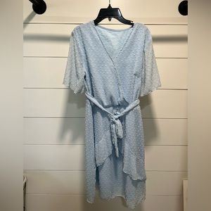 Light blue Swiss dot dress with tie. Size medium
